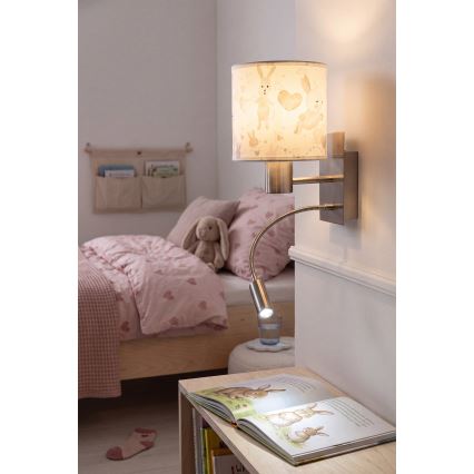 Brilagi - LED Dječja fleksibilna zidna svjetiljka BOBO 1xE27/25W/230V + LED/3W matni krom/bijela/zečići