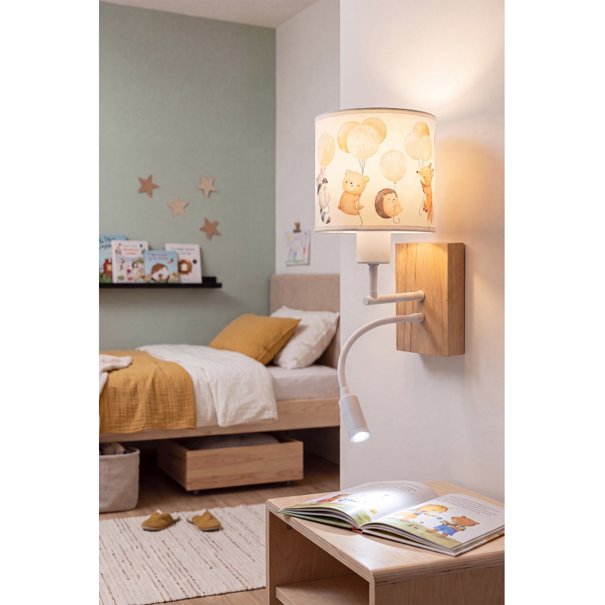 Brilagi - LED dječja fleksibilna zidna svjetiljka BOBO WOOD 1xE27/25W/230V + LED/3W hrast/bijela/životinjice