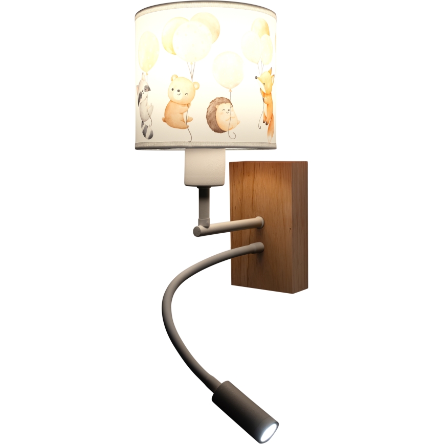 Brilagi - LED dječja fleksibilna zidna svjetiljka BOBO WOOD 1xE27/25W/230V + LED/3W hrast/bijela/životinjice