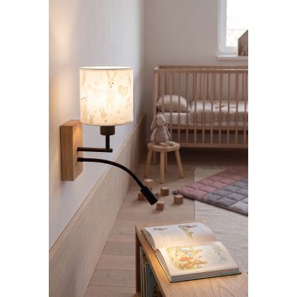 Brilagi - LED dječja fleksibilna zidna svjetiljka BOBO WOOD 1xE27/25W/230V + LED/3W hrast/crna/bijela/zečići