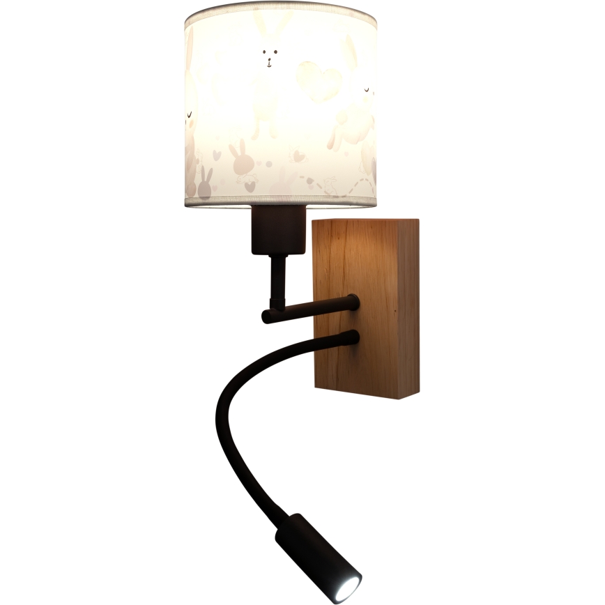 Brilagi - LED dječja fleksibilna zidna svjetiljka BOBO WOOD 1xE27/25W/230V + LED/3W hrast/crna/bijela/zečići