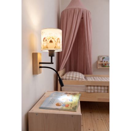 BRILAGI - LED Dječja fleksibilna zidna svjetiljka BOBO WOOD 1xE27/25W/230V + LED/3W hrast/crna/bijela/ružičasta/vile