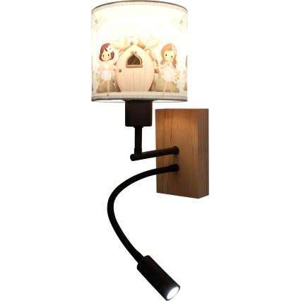 BRILAGI - LED Dječja fleksibilna zidna svjetiljka BOBO WOOD 1xE27/25W/230V + LED/3W hrast/crna/bijela/ružičasta/vile