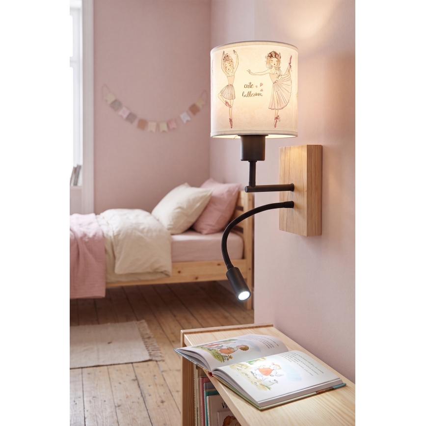 Brilagi - LED Dječja fleksibilna zidna lampa BOBO WOOD 1xE27/25W/230V + LED/3W hrast/crna/bijela/ružičasta/baletke
