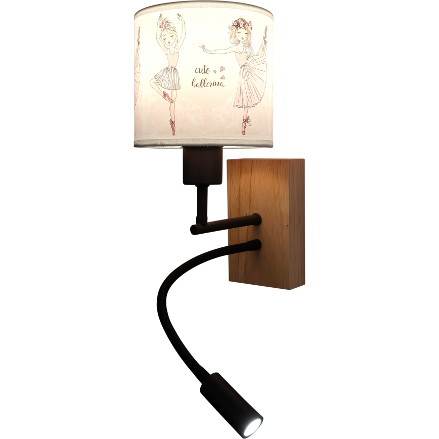 Brilagi - LED Dječja fleksibilna zidna lampa BOBO WOOD 1xE27/25W/230V + LED/3W hrast/crna/bijela/ružičasta/baletke