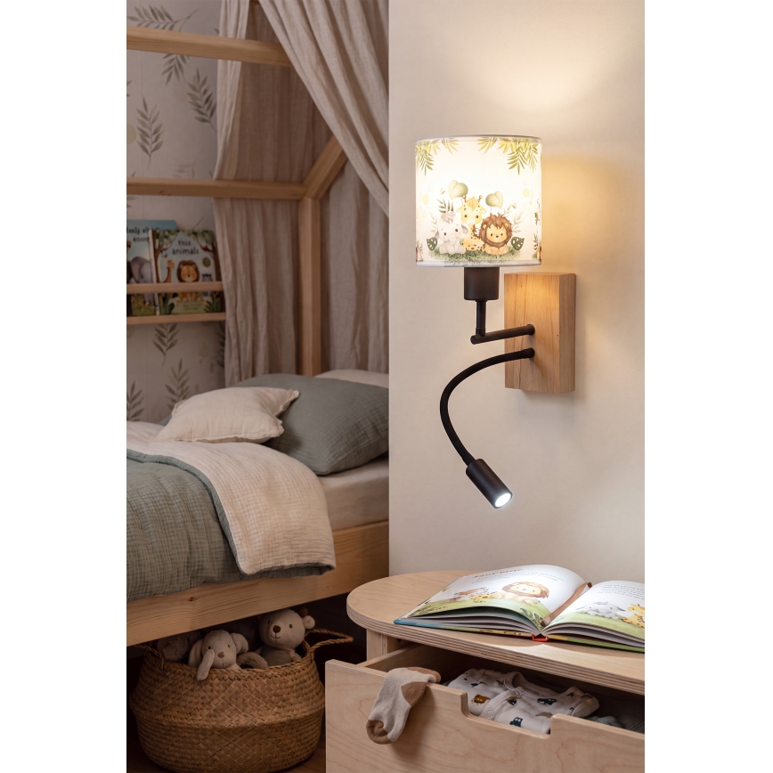 Brilagi - LED dječja podesiva zidna svjetiljka BOBO WOOD 1xE27/25W/230V + LED/3W hrast/crna/bijela/zelena/džungla