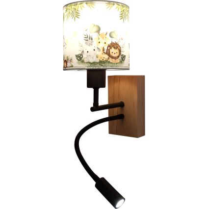 Brilagi - LED dječja podesiva zidna svjetiljka BOBO WOOD 1xE27/25W/230V + LED/3W hrast/crna/bijela/zelena/džungla