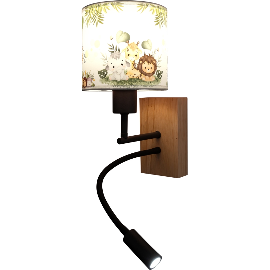 Brilagi - LED dječja podesiva zidna svjetiljka BOBO WOOD 1xE27/25W/230V + LED/3W hrast/crna/bijela/zelena/džungla