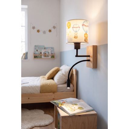 BRILAGI - LED dječja fleksibilna zidna svjetiljka BOBO WOOD 1xE27/25W/230V + LED/3W hrast/crna/bijela/s motivom životinja