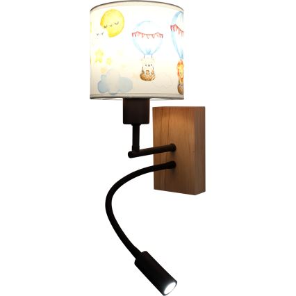 BRILAGI - LED dječja fleksibilna zidna svjetiljka BOBO WOOD 1xE27/25W/230V + LED/3W hrast/crna/bijela/s motivom životinja