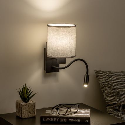Brilagi - LED fleksibilna zidna lampa NUBILA 1xE27/25W/230V + LED/3W crna/siva