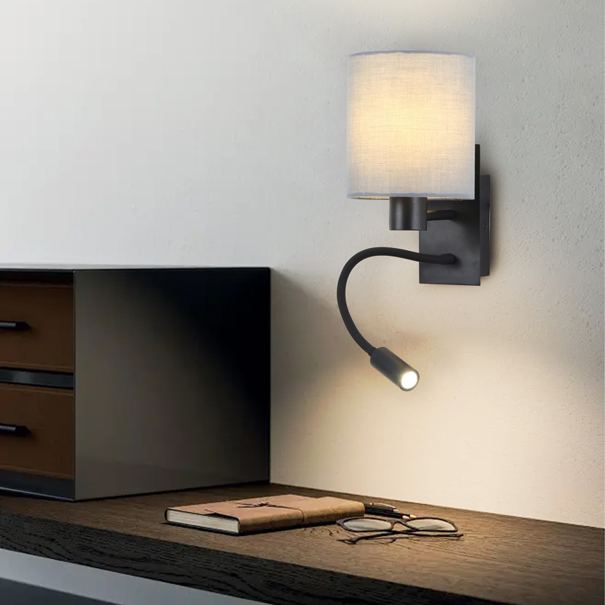 Brilagi - LED fleksibilna zidna lampa NUBILA 1xE27/25W/230V + LED/3W crna/siva