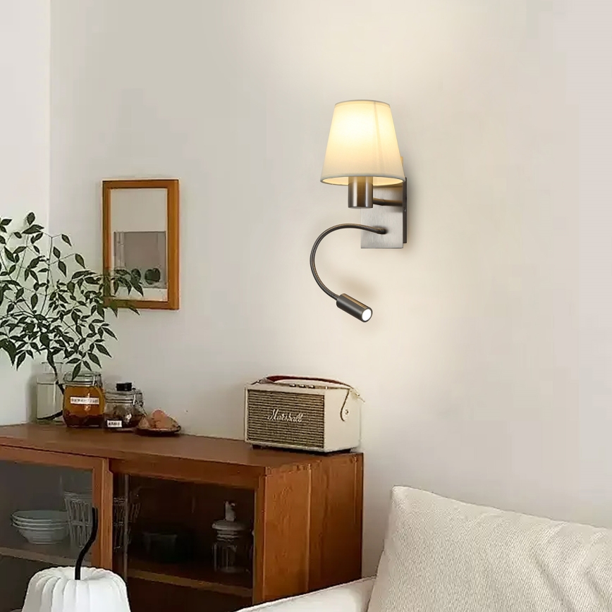Brilagi - LED Fleksibilna zidna lampa NUBILA 1xE27/25W/230V + LED/3W mat krom/krem