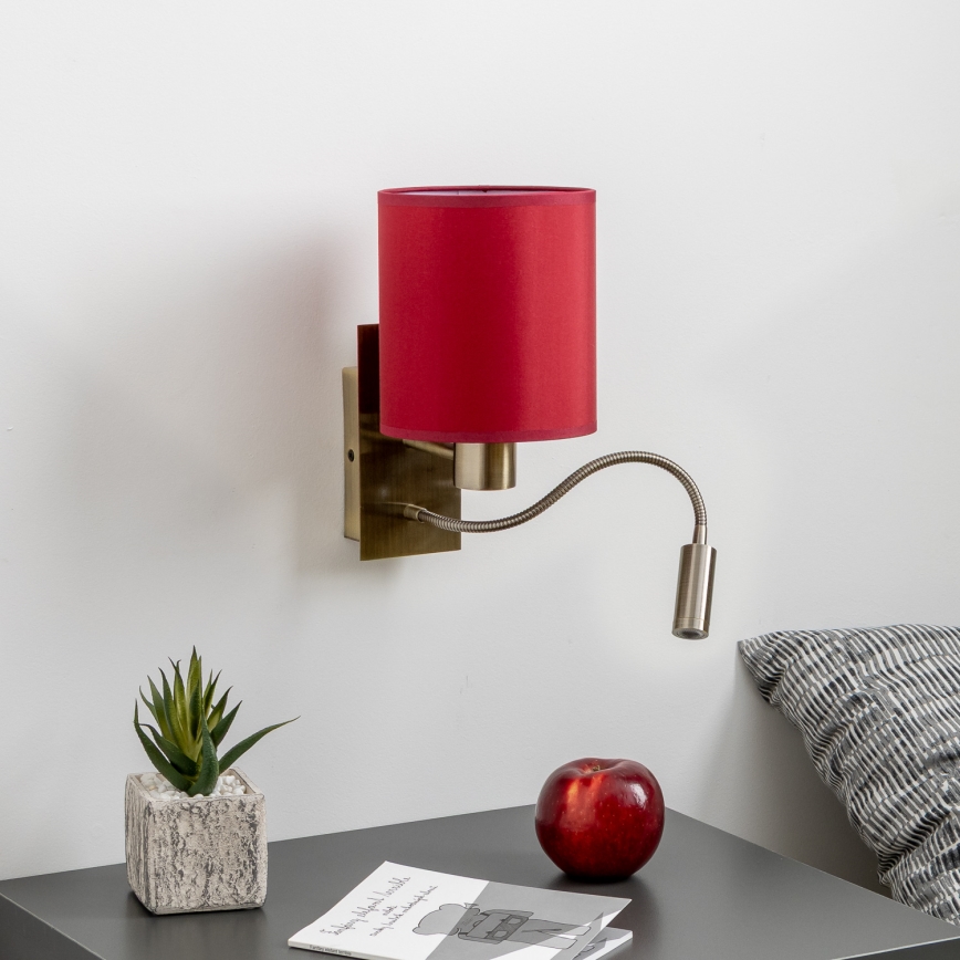 Brilagi - LED Fleksibilna zidna lampa NUBILA 1xE27/25W/230V+LED/3W mesing/pompejska crvena