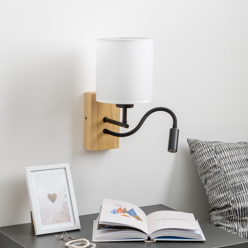 Brilagi - LED Fleksibilna zidna lampa NUBILA WOOD 1xE27/25W/230V + LED/3W hrast/bijela