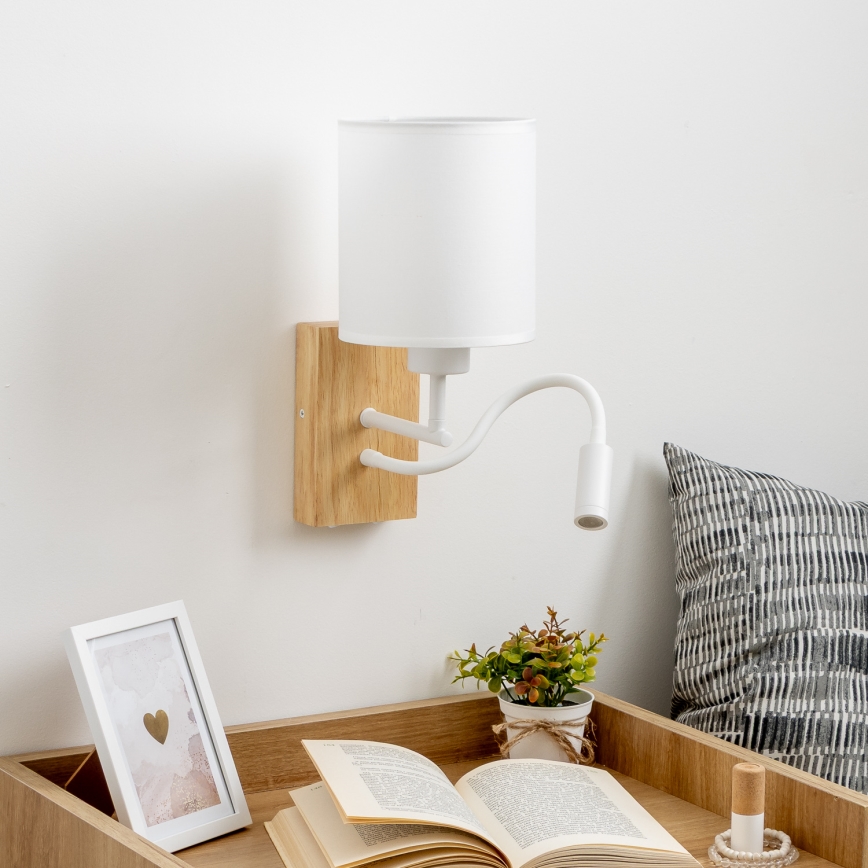 Brilagi - LED Fleksibilna zidna lampa NUBILA WOOD 1xE27/25W/230V + LED/3W hrast/bijela