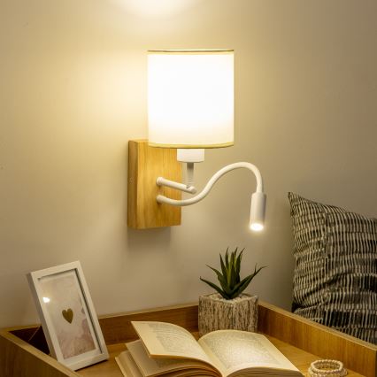 Brilagi - LED Fleksibilna zidna lampa NUBILA WOOD 1xE27/25W/230V + LED/3W hrast/bijela/krem