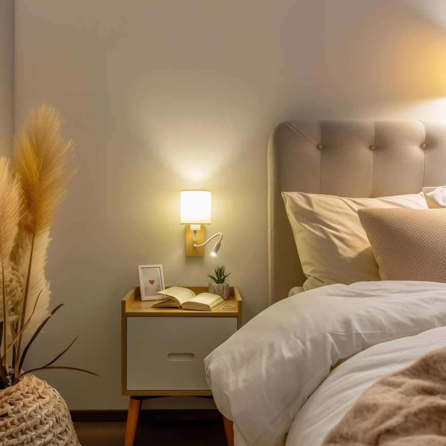 Brilagi - LED Fleksibilna zidna lampa NUBILA WOOD 1xE27/25W/230V + LED/3W hrast/bijela/krem