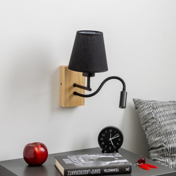 Brilagi - LED Fleksibilna zidna lampa NUBILA WOOD 1xE27/25W/230V + LED/3W hrast/crna