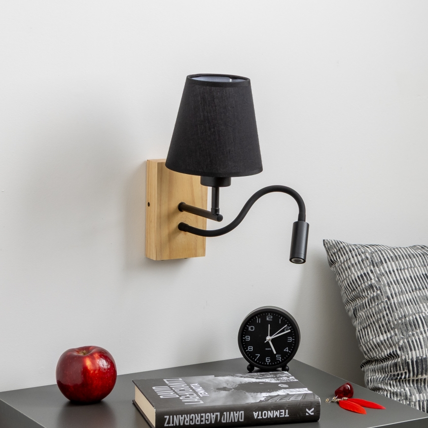 Brilagi - LED Fleksibilna zidna lampa NUBILA WOOD 1xE27/25W/230V + LED/3W hrast/crna