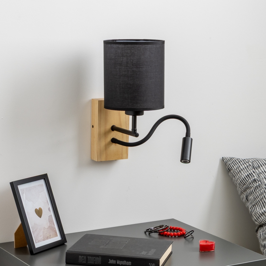Brilagi - LED Fleksibilna zidna lampa NUBILA WOOD 1xE27/25W/230V + LED/3W hrast/crna