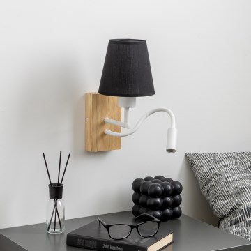 Brilagi - LED Fleksibilna zidna lampa NUBILA WOOD 1xE27/25W/230V + LED/3W hrast/crna