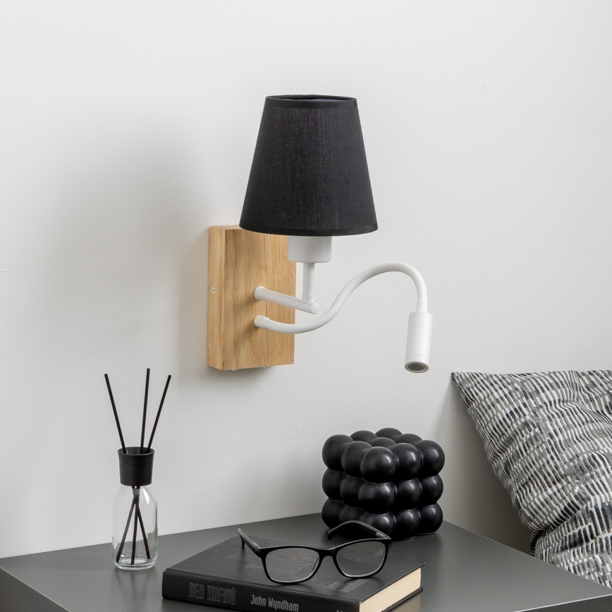 Brilagi - LED Fleksibilna zidna lampa NUBILA WOOD 1xE27/25W/230V + LED/3W hrast/crna