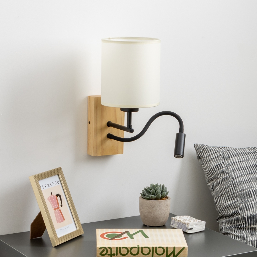 Brilagi - LED Fleksibilna zidna lampa NUBILA WOOD 1xE27/25W/230V + LED/3W hrast/crna/krem