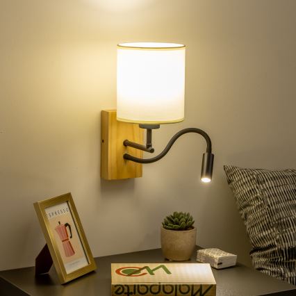 Brilagi - LED Fleksibilna zidna lampa NUBILA WOOD 1xE27/25W/230V + LED/3W hrast/crna/krem