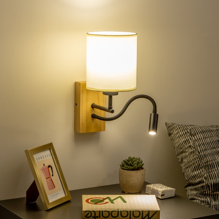 Brilagi - LED Fleksibilna zidna lampa NUBILA WOOD 1xE27/25W/230V + LED/3W hrast/crna/krem