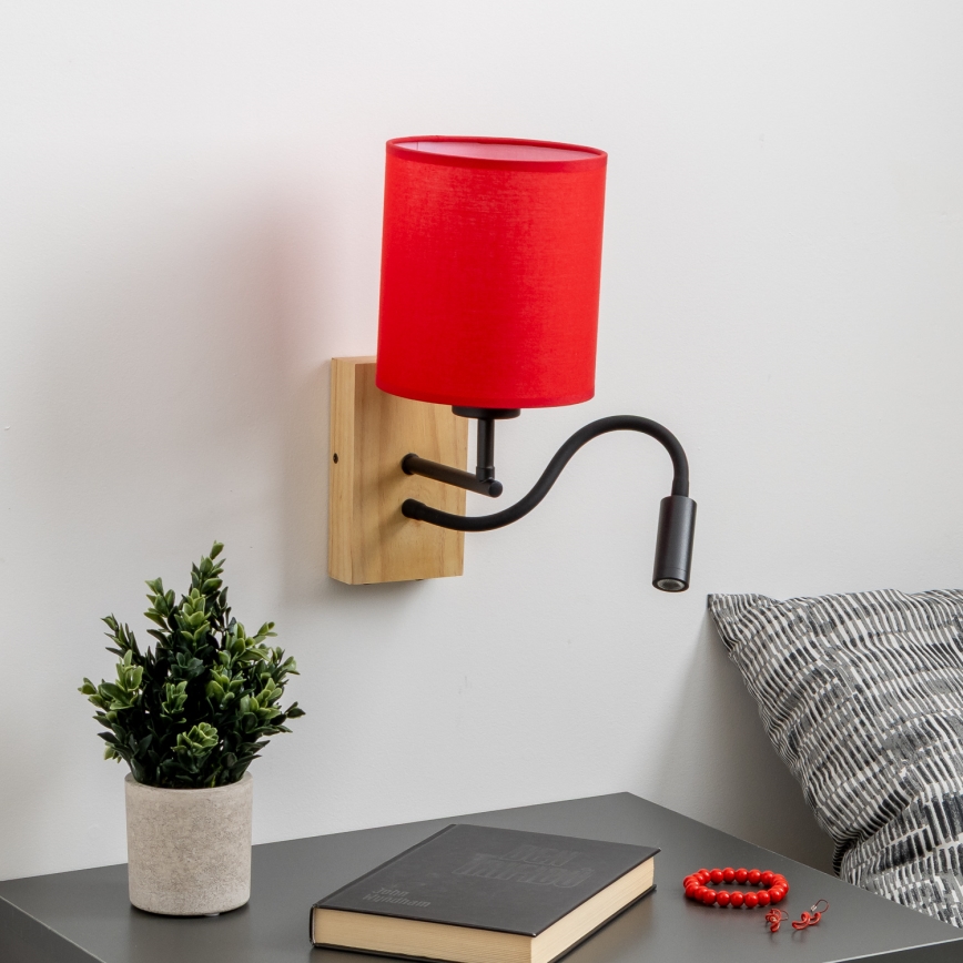 Brilagi - LED Fleksibilna zidna lampa NUBILA WOOD 1xE27/25W/230V + LED/3W hrast/crvena