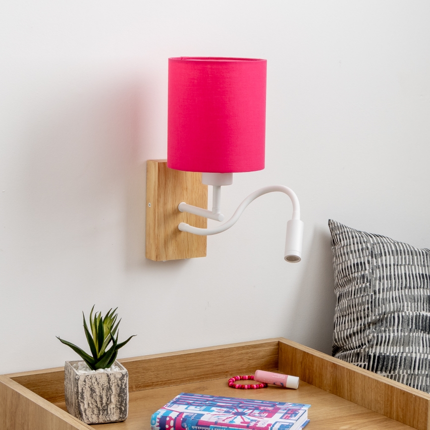 Brilagi - LED Fleksibilna zidna lampa NUBILA WOOD 1xE27/25W/230V + LED/3W hrast/ružičasta