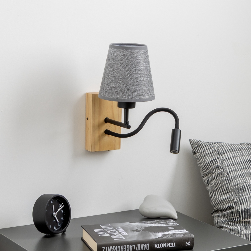 Brilagi - LED Fleksibilna zidna lampa NUBILA WOOD 1xE27/25W/230V + LED/3W hrast/siva