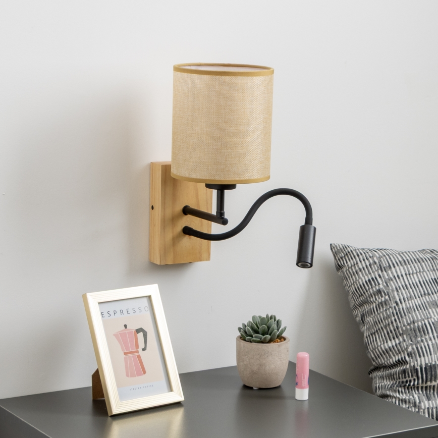 Brilagi - LED fleksibilna zidna lampa NUBILA WOOD 1xE27/25W/230V + LED/3W hrast/svijetlo smeđa