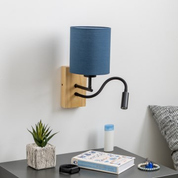 Brilagi - LED Fleksibilna zidna lampa NUBILA WOOD 1xE27/25W/230V + LED/3W hrast/tamno plava