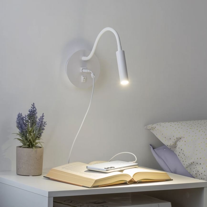 Brilagi - LED Fleksibilna zidna lampa s USB portom MAYA LED/3W/230V 4000K bijela