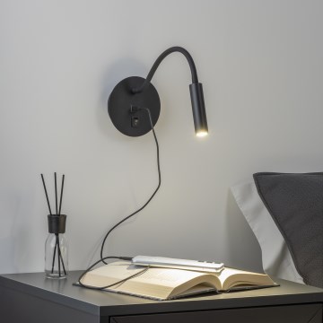 Brilagi - LED Fleksibilna zidna lampa s USB portom MAYA LED/3W/230V 4000K crna