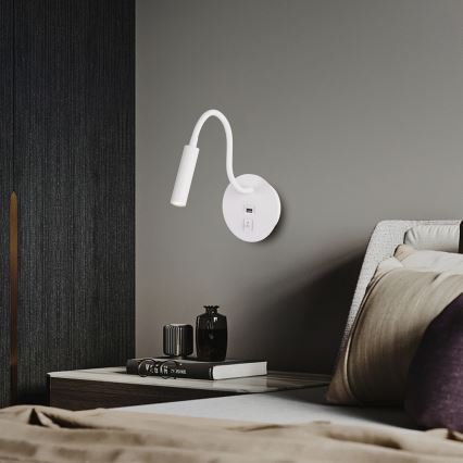 Brilagi - LED Fleksibilna zidna lampa s USB portom MAYA LED/3W/230V 4000K bijela