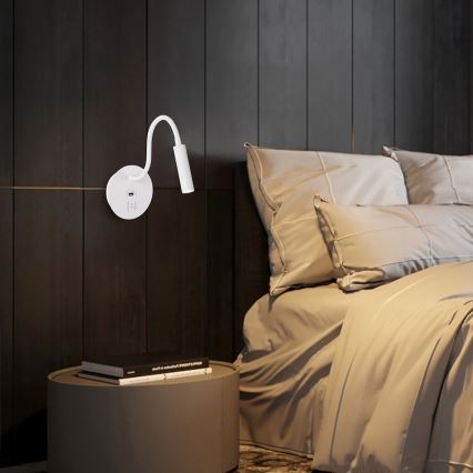 Brilagi - LED Fleksibilna zidna lampa s USB portom MAYA LED/3W/230V 4000K bijela