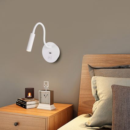 Brilagi - LED Fleksibilna zidna lampa s USB portom MAYA LED/3W/230V 4000K bijela