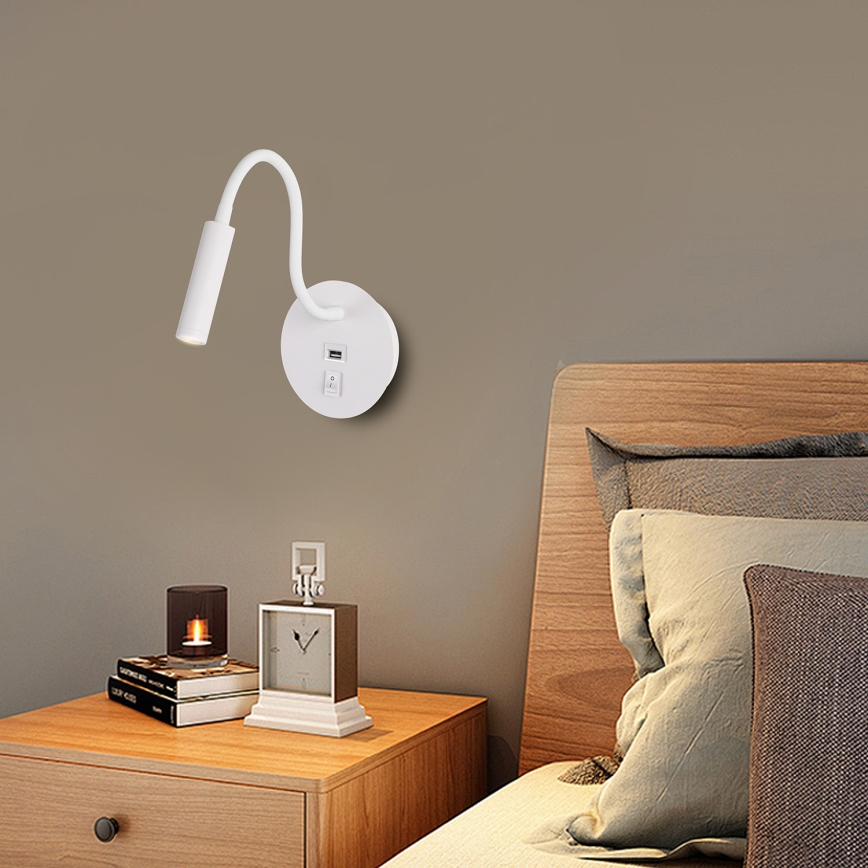 Brilagi - LED Fleksibilna zidna lampa s USB portom MAYA LED/3W/230V 4000K bijela
