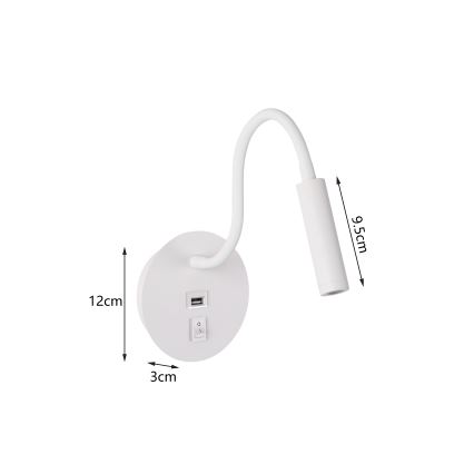 Brilagi - LED Fleksibilna zidna lampa s USB portom MAYA LED/3W/230V 4000K bijela