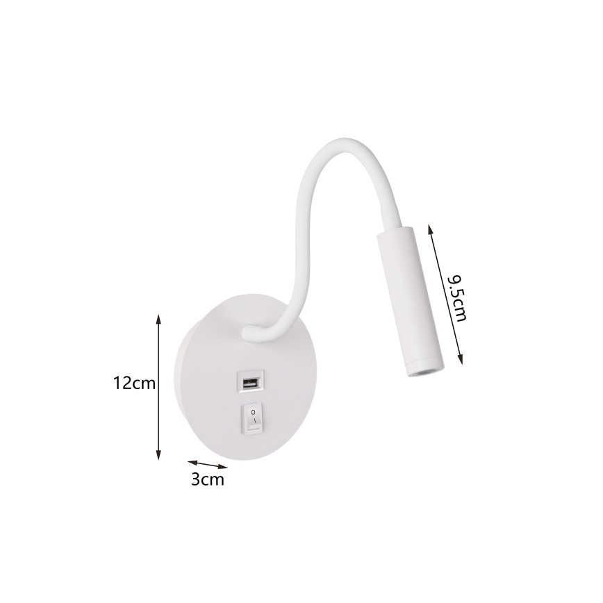 Brilagi - LED Fleksibilna zidna lampa s USB portom MAYA LED/3W/230V 4000K bijela