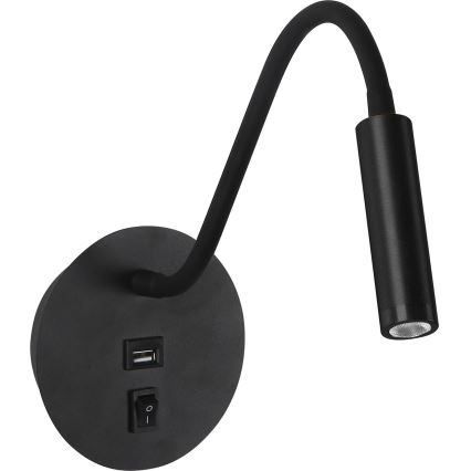 Brilagi - LED Fleksibilna zidna lampa s USB portom MAYA LED/3W/230V 4000K crna