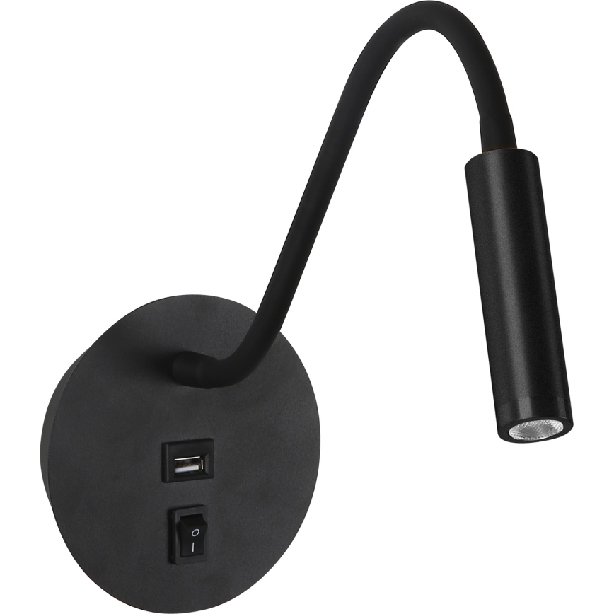 Brilagi - LED Fleksibilna zidna lampa s USB portom MAYA LED/3W/230V 4000K crna