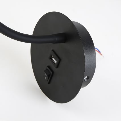 Brilagi - LED Fleksibilna zidna lampa s USB portom MAYA LED/3W/230V 4000K crna