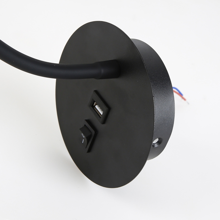 Brilagi - LED Fleksibilna zidna lampa s USB portom MAYA LED/3W/230V 4000K crna