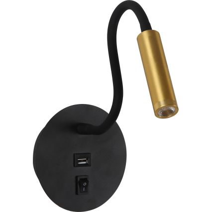 Brilagi - LED Fleksibilna zidna lampa s USB portom MAYA LED/3W/230V 4000K crna/zlatna