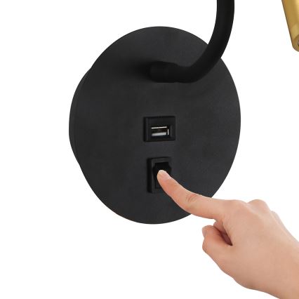 Brilagi - LED Fleksibilna zidna lampa s USB portom MAYA LED/3W/230V 4000K crna/zlatna