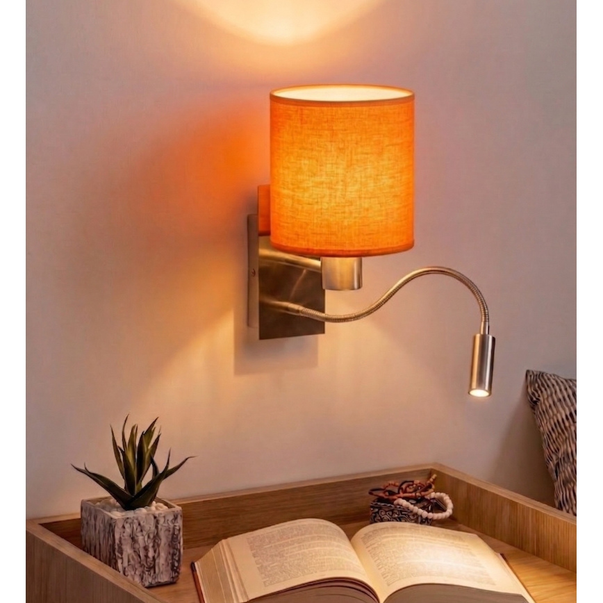 Brilagi - LED fleksibilna zidna svjetiljka NUBILA 1xE27/25W/230V + LED/3W matni krom/narančasta